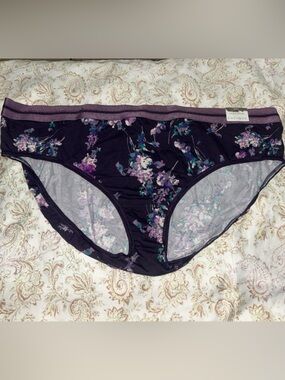 NWT Cacique Purple Floral Stretch cotton hipster Panty with Lavender Trim